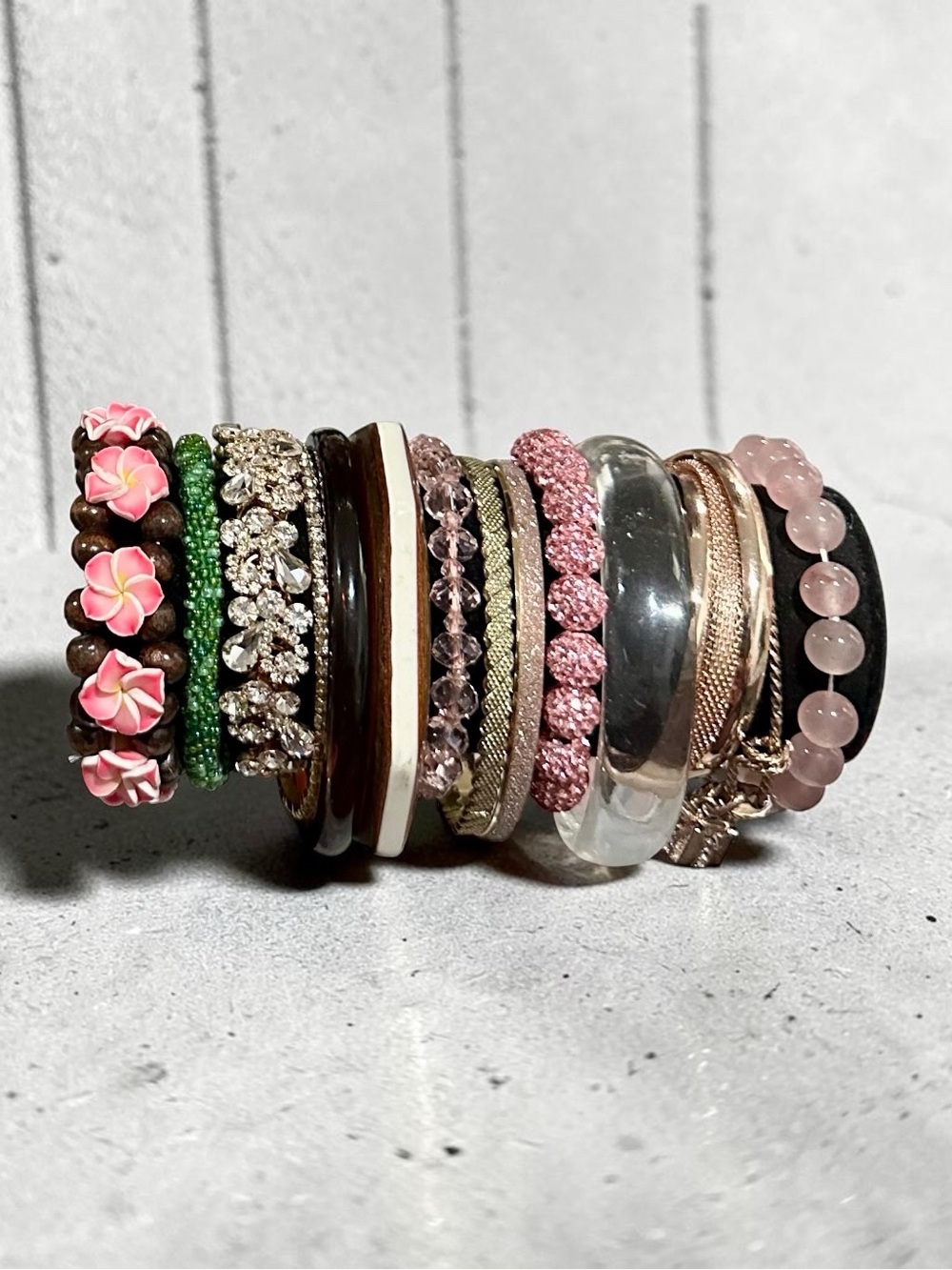 Custom Pink Boho Crystal & Rhinestone Bracelet Stack Set - Picture 5 of 8